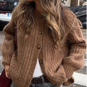 Solid Soft Knit Button Loose Cardigan
